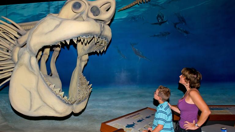 Calvert Marine Museum-Mason & Chandra at Megalodon-model